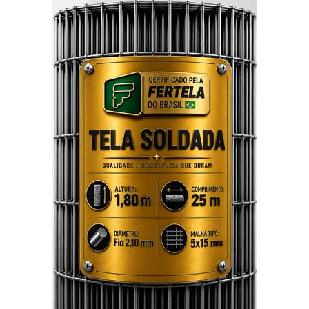 Tela Cerca Soldada 1,80m Altura X 25m Fio 2,10mm Malha 5x15 Galvanizado