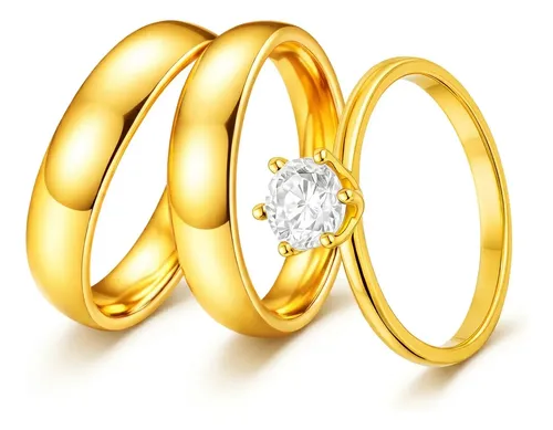Alianças Ouro 18k 6mm Par Anel Pedra Zirconia Solitário Masculina - 16/17 Feminino/solitário - 20/21