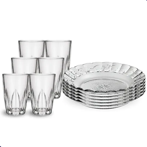 Aparelho De Jantar 12 Peças - 6 Pratos E 6 Copos 240ml Transparente Egpcio