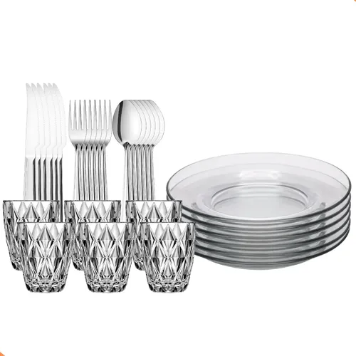 Aparelho De Jantar 30 Peças Copos Diamond Pratos E Talheres Transparente Diamond