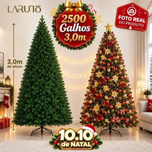 Árvore de Natal 3 Metros Pinheiro Canadense Luxuoso Galhos Cheios Verde Dobrável Decoração Natal LARUNO