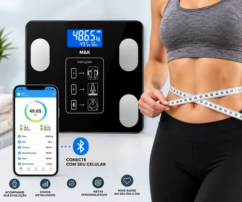 Balança Corporal Digital M&k Home Store Biopedancia 180kg, Até 180 Kg Preto Com Pilhas Inclusas