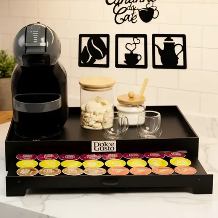 Bandeja Decorativa Porta Cápsulas Dolce Gusto com Gaveta, para 40 Cápsulas