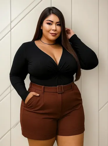 Bermuda Feminina Plus Size Social Com Cinto Marrom G2