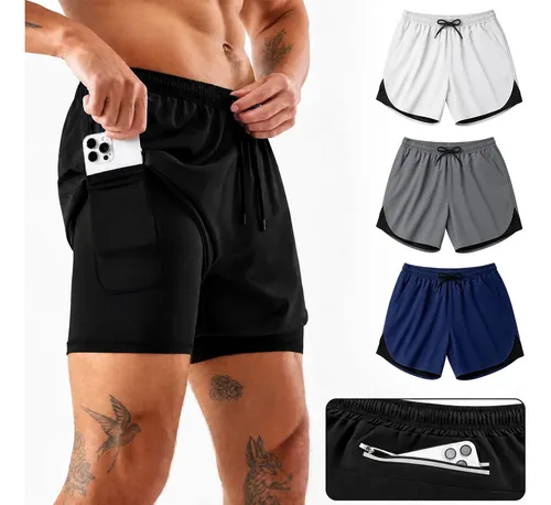 Bermuda Masculina 2 Em 1 Shorts Compressão Dupla Academia