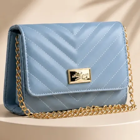 Bolsas Feminina Elegante Pequena Alça Transversal De Ombro Azul V Bordado Dourado Mesma Da Bolsa