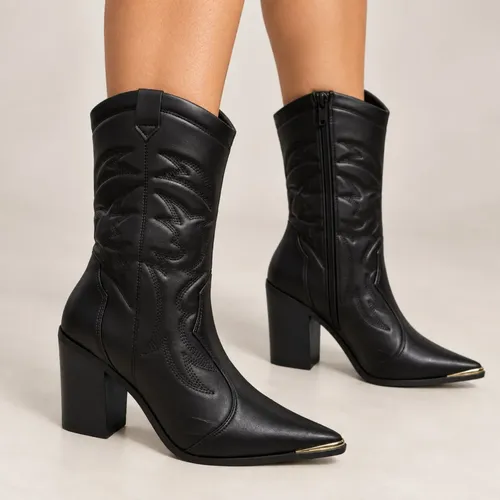 Bota Country Vizzano Cano Médio Salto Bloco Rodeio Conforto Preto 35