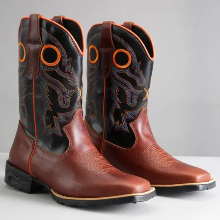 Bota Texana Masculina Bico Quadrado Couro Legítimo Premium