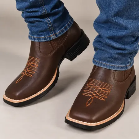 Botina Texana Masculina Bota Country Bordado Bico Quadrado Marrom 40 Br