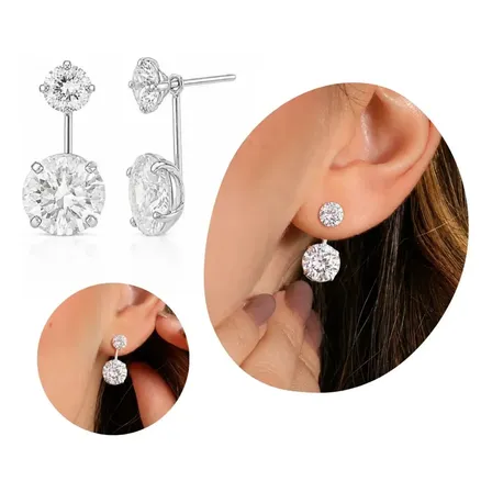Brinco Virgínia Ponto De Luz Duplo 8mm 12mm Prata Feminino Prateado