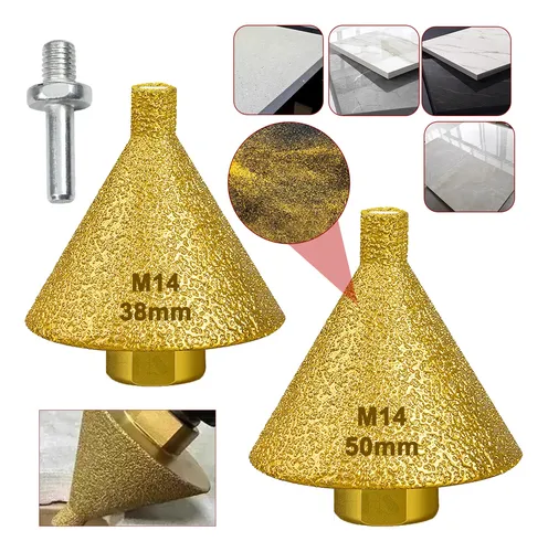 Brocas Cônica Diamantada 2pcs M14 38mm+50mm Para Porcelanato Amarelo