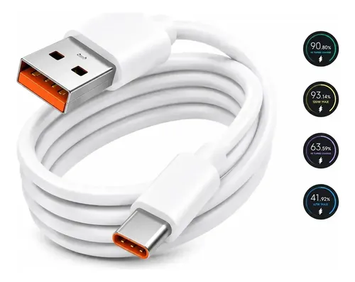 Cabo Usb Tipo C 6a Compatível Xiaomi Redmi Poco 33w/67w/120w Branco