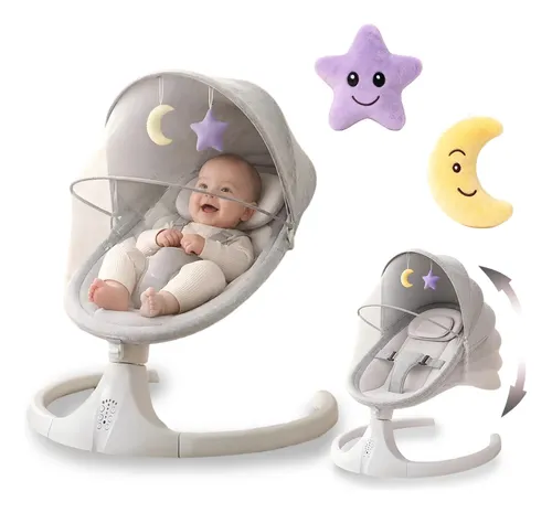 Cadeira Balanço Bebê Elétrica Automática Descanso 5 Níveis Cinza Liso