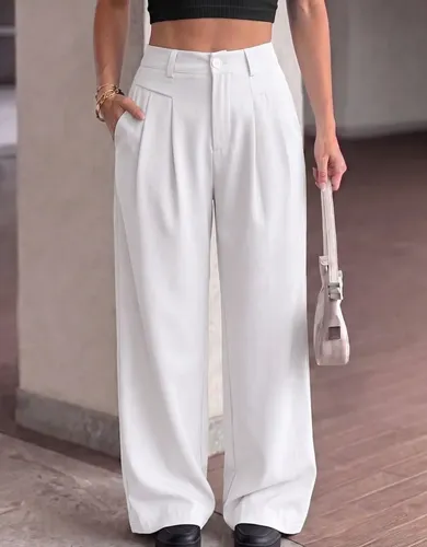 Calça Alfaiataria Feminina Wide Leg Pantalona Cós Alto Moda Off M