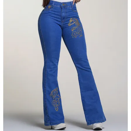 Calça Country Feminina Rodeio Premium Bordada Elastano