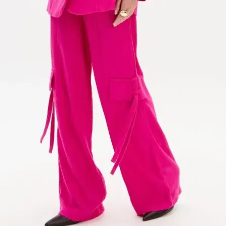 Calça Full Length Com Linho Rosa M