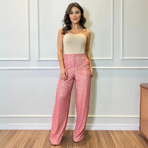 Calça Social Feminina Renda Fechamento Botão Moderna