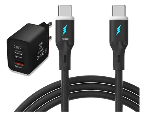 Carregador Gan 280w + Cabo Silicone 1m Tipo C 65w Kit Turbo Preto