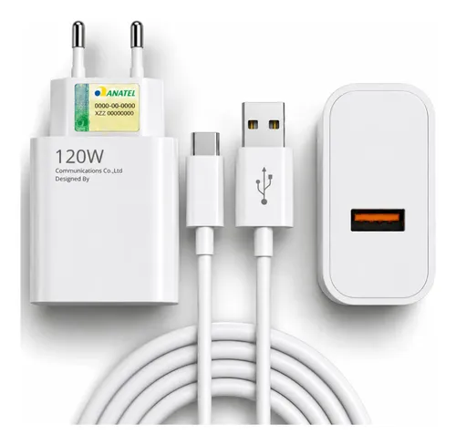 Carregador Turbo 120w Usb-c Para Xiaomi Redmi Note 12 13 14 Branco
