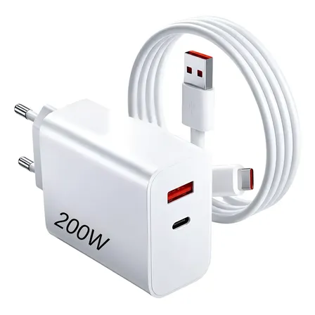 Carregador Turbo 200w Usb-c Compatível Xiaomi Samsung Bivolt Branco