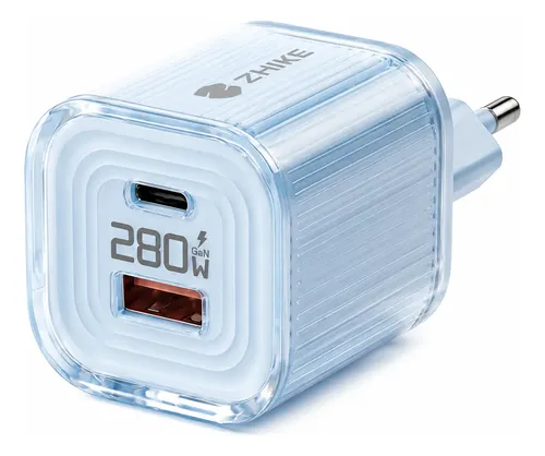 Carregador Turbo 280w Gan Usb C Pd 3.0 Usb A Qc 3.0 Parede Azul
