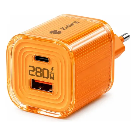 Carregador Turbo 280w Gan Usb C Pd 3.0 Usb A Qc 3.0 Parede Laranja
