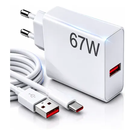 Carregador Turbo 67w Usb-c Para Xiaomi Redmi Note Samsung Branco