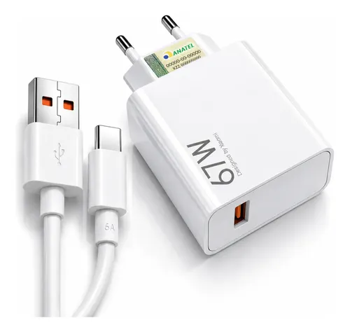Carregador Turbo 67w Usb-c Para Xiaomi Redmi Poco X6 X7 Pro Branco