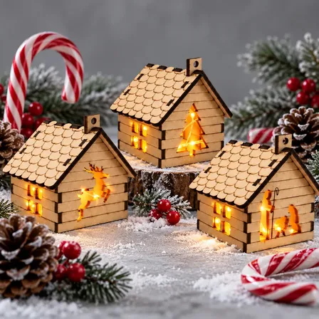 Casinhas De Natal Mdf Com Led Decoração Jesus Vila Natalina Marrom-claro