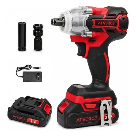 Chave De Impacto A Bateria 21v Parafusadeira Eletrica Sem Fio Motor Brushless 1/2 Polegada 300 Nm Torque De Alto Desempenho Soquete E Acessorios Para Oficina Auto Atverce Bordô