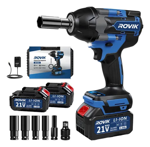 Chave Impacto Industrial 1000n.m 3em1 C/2 Baterias Soquetes Azul E Preto