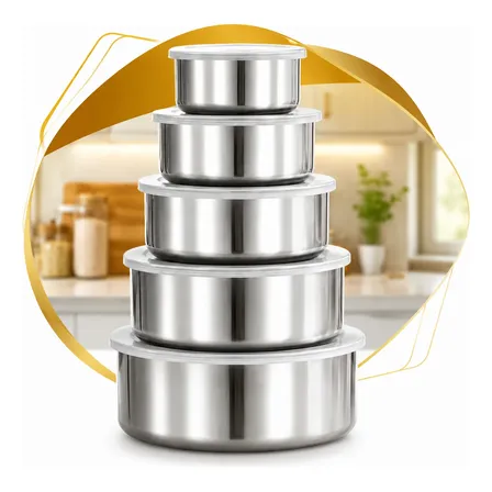 Conjunto 5 Potes Inox Tampa Organizador Cozinha Geladeira Inox