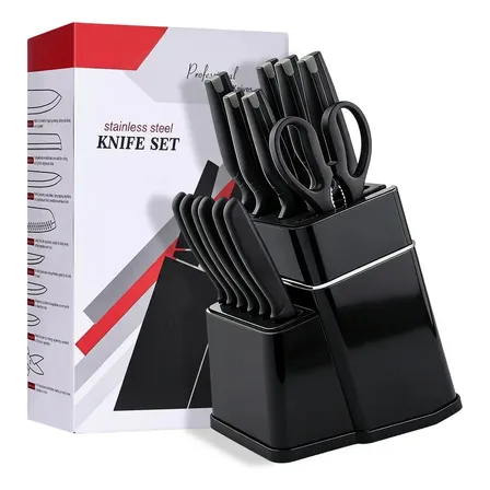Conjunto De Facas 14 Peças Cozinha Premium Inox Profissional Preto