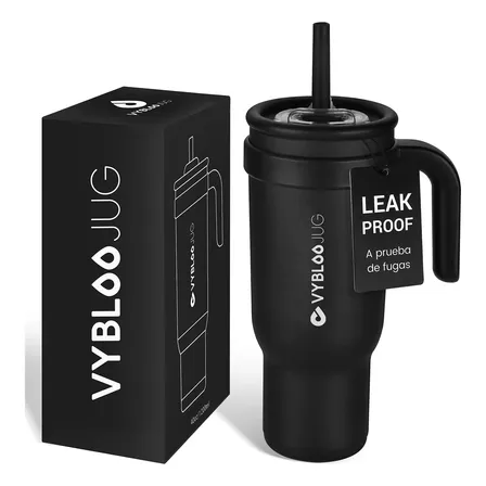 Copo Térmico Canudo 1200ml Inox Com Tampa E Alça Para Água Preto Fizz Sombrio