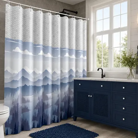 Cortina Box Banheiro Estampadas Antimofo Grossa Impermeável Azul Alpes