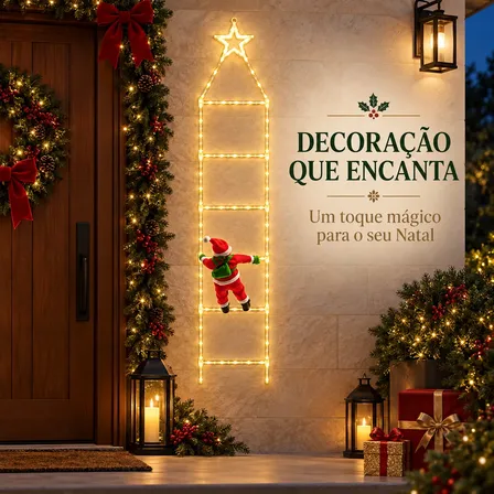 Escada Papai Noel Luminosa Led 1,5m Bivolt Enfeite Natal Estrela 127/220v