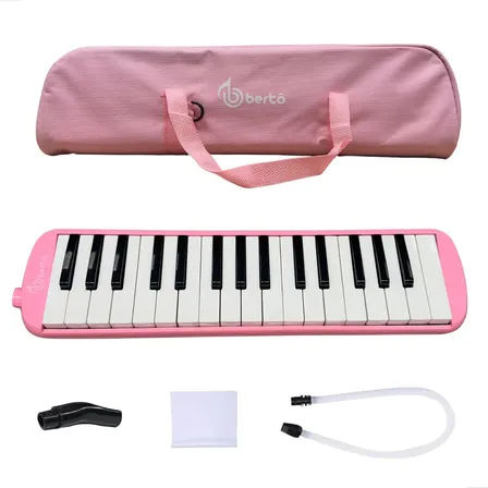 Escaleta 32 Tecla Melodica Teclado Rosa Capa Mangueira Bocal Rosa