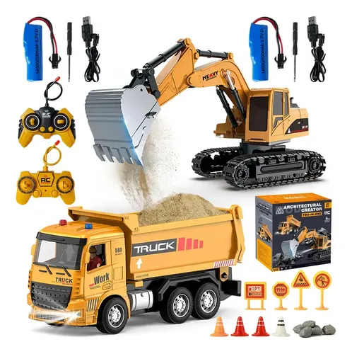 Escavadeira Carro De Controle Brinquedos Engenharia 2in1 Conjunto de carrinho de brinquedo com controle remoto, controle independente
