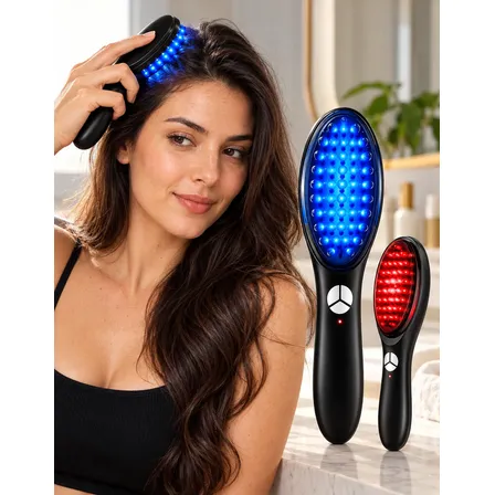 Escova Massageadora Capilar 4 Em 1 Led Terapia Antiqueda Preto Bivolt/usb