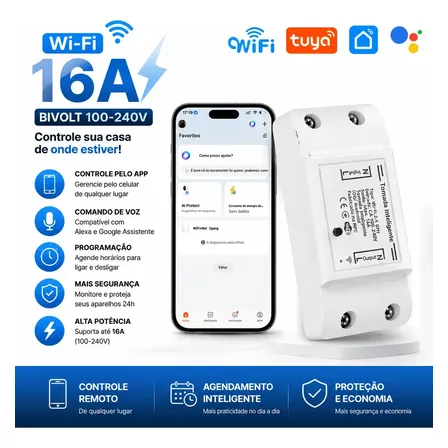 Forestory Interruptor Inteligente Wifi Relé Wi-fi Automação Residencial Alexa Google 16a Alexa Tuya Smart Life Google Assistant Automação Residencial Relé Wi-fi Branco 100-240v