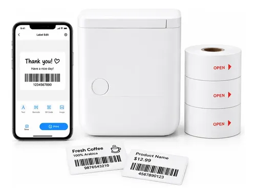 Impressora De Etiquetas Térmica Bluetooth 3 Rollos Sem Tinta Branco 127/220v