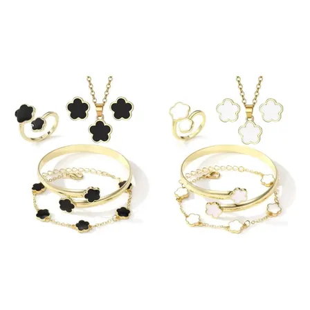 Kit 10 Joias Femininas Trevo Ouro Gold - 5 Preto + 5 Branco Dourado 20 Cm 10 Cm