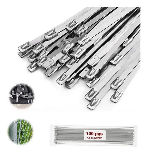 Kit 100 Abraçadeira Enforca Gato Aço Ino 4.6x 300mm Inox304 Prateado