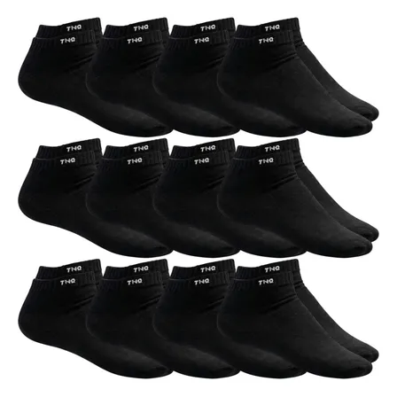 Kit 12 Pares De Meia Algodão Lisa Cano Curto Casual G 39/43 Preto Lisa G 39/43