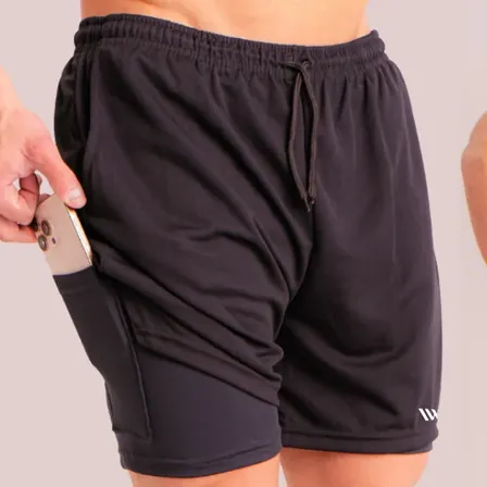 Kit 2 Bermuda 2 Em 1 Academia Short Com Bolso Duplo Corrida