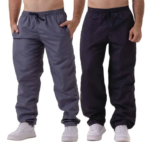 Kit 2 Calça Tactel 3 Bolsos Masculina Secagem Rápida Corrida Preto-chumbo Gg