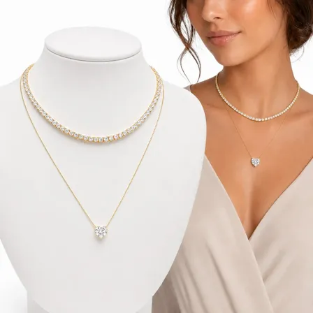 Kit 2 Colares Riviera Ponto Luz Coração Folheado A Ouro 18k Dourado