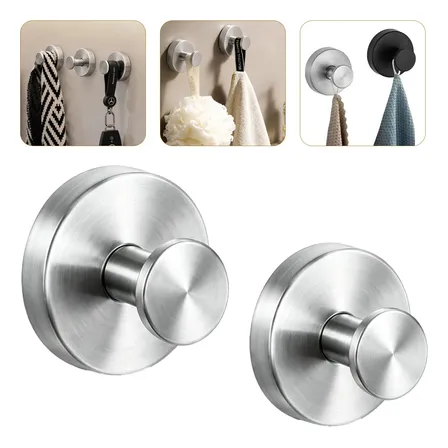 Kit 2 Ganchos Ventosa Multiuso Inox Redondo Suporte Sem Furo Prateado