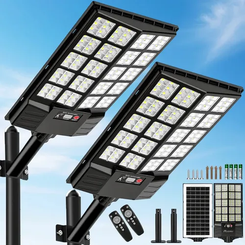 Kit 2 Luminaria Poste Solar 1300W Refletor Solar Led Com Sensor IP67 Lampada Solar