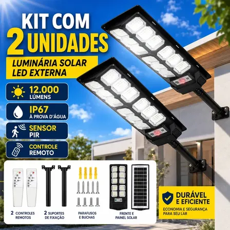 Kit 2 Luminaria Poste Solar 2000w Com Sensor